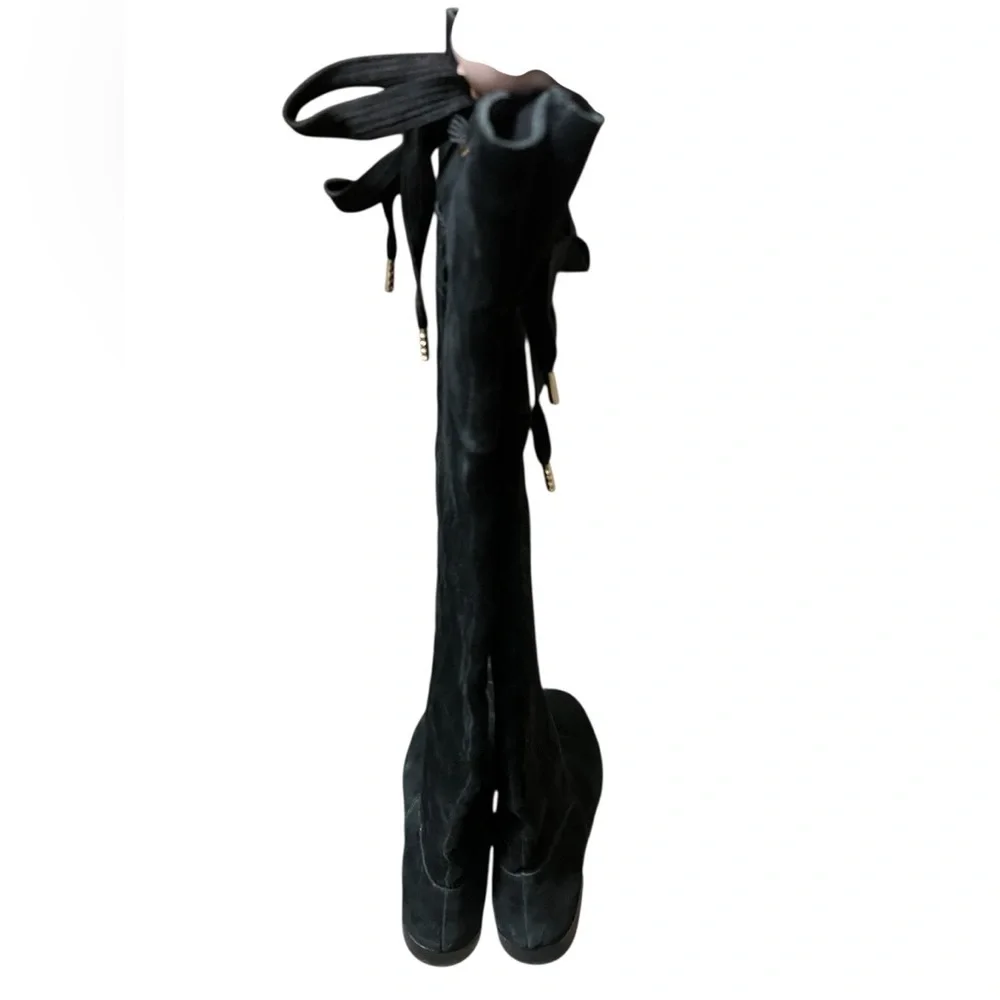 Kate Spade Rebecca black suede over the knee boots with lace up top luxury